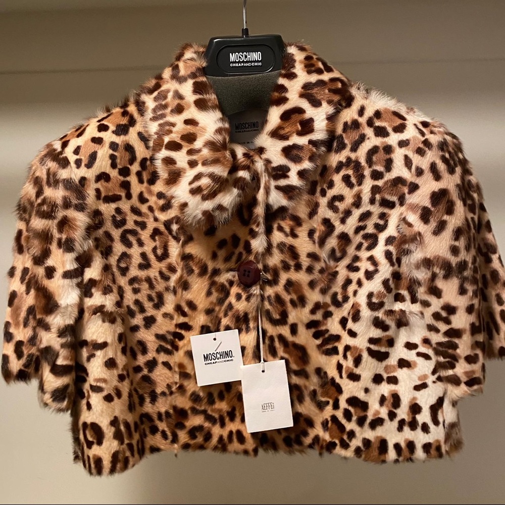 Cheetah Print Fur Crop Short Sleeve Coat